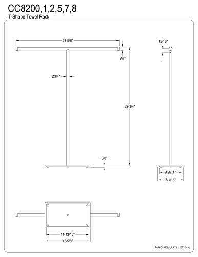 Kingston Brass CC8205 Claremont T-Shape Towel Rack, 32-3/4-Inch, Oil Rubbed Bronze