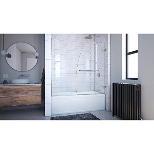 DreamLine Aqua Uno 56-60 in. W x 58 in. H Frameless Hinged Tub Door with Extender Panel in Brushed Nickel, SHDR-3534586-EX-04