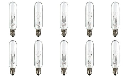 CEC Industries 15T6-145 Miniature Bulbs, 145V, 15W, T6 Shape, E12 Candelabra Standard Base (10-Pack)