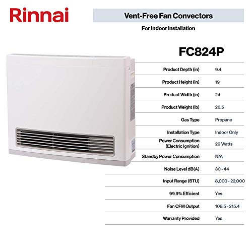 Rinnai FC824P Ventless Propane Heater, Energy-Efficient Space Heater with Programmable Thermostat