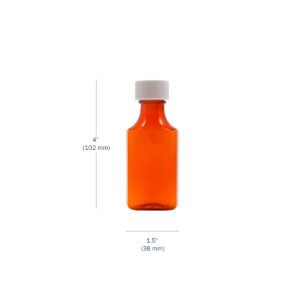 Ezy Dose Amber Oval Liquid Medicine Bottles, 2 oz Storage, Child-Resistant Push Turn Cap (Case of 132)