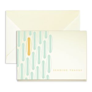 merchants aqua surfboard thank you cards - pack of 24-5" x 3.5"