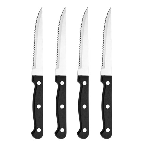 Farberware Stamped Triple Rivet High Carbon Stainless Steel Steak Knife Set, 4-Piece, Black