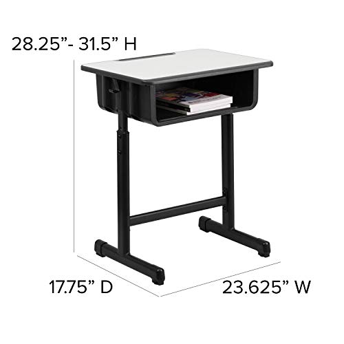 Flash Furniture Billie Open Front Student Desk for Classrooms or Remote Learning, Height Adjust School Desk with Book Box and Bag Hooks, Black/Gray