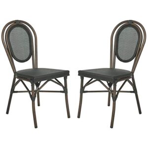 Safavieh Outdoor Living Collection Ebsen Wicker Side Chairs, Black, Set of 2