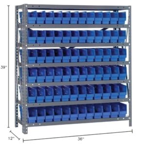 Quantum Storage Systems 1239-100BL Steel Shelving Unit with 4" Shelf Bins, 12" D x 36" W x 39" H, Blue