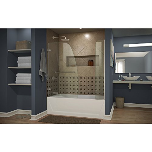 DreamLine Aqua Uno 56-60 in. W x 58 in. H Frameless Hinged Tub Door with Extender Panel in Brushed Nickel, SHDR-3534586-EX-04