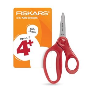 fiskars 5" pointed-tip scissors for kids ages 4-7, scissors for school or crafting, back to school supplies, red