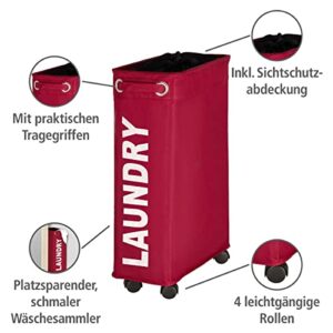 Red Laundry Basket Corno - thin Laundry Hamper with wheels - small space laundry bin - narrow hamper, laundry collector, laundry basket with wheels