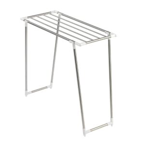 WENKO Clothes Drying Rack, Collapsible Laundry Rack, Indoor and Outdoor Drying Rack, Garment Drying Rack for Balcony, Bathroom, Bedroom, Stainless Steel, 34.3 x 31.1 x 15.4 in, Silver Matt