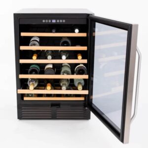 Avanti WCR506SS WCR506 Wine Cooler, 50 Bottle Capacity, in Stainless Steel with Wood Accent Shelving, Black