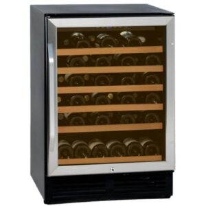 avanti wcr506ss wcr506 wine cooler, 50 bottle capacity, in stainless steel with wood accent shelving, black