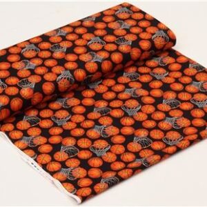 black basketball with hoop Timeless Treasures fabric USA (per 0.5 yard multiples)