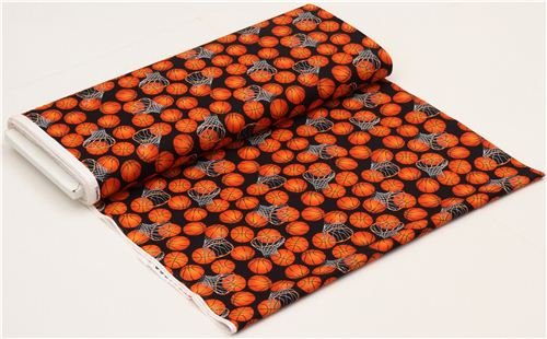 black basketball with hoop Timeless Treasures fabric USA (per 0.5 yard multiples)