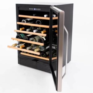 Avanti WCR506SS WCR506 Wine Cooler, 50 Bottle Capacity, in Stainless Steel with Wood Accent Shelving, Black