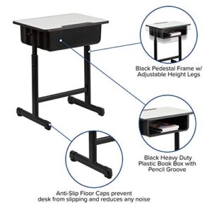 Flash Furniture Billie Open Front Student Desk for Classrooms or Remote Learning, Height Adjust School Desk with Book Box and Bag Hooks, Black/Gray