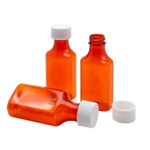 ezy dose amber oval liquid medicine bottles, 2 oz storage, child-resistant push turn cap (case of 132)