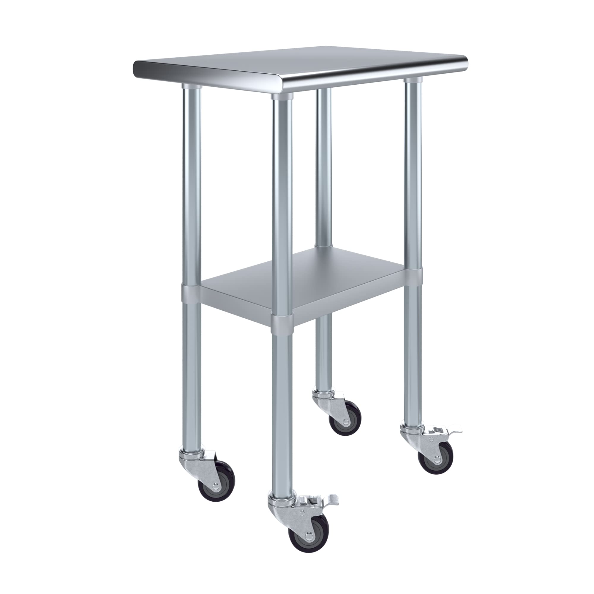 18" X 24" AmGood Stainless Steel Work Table with Wheels | Metal Mobile Table | Food Prep