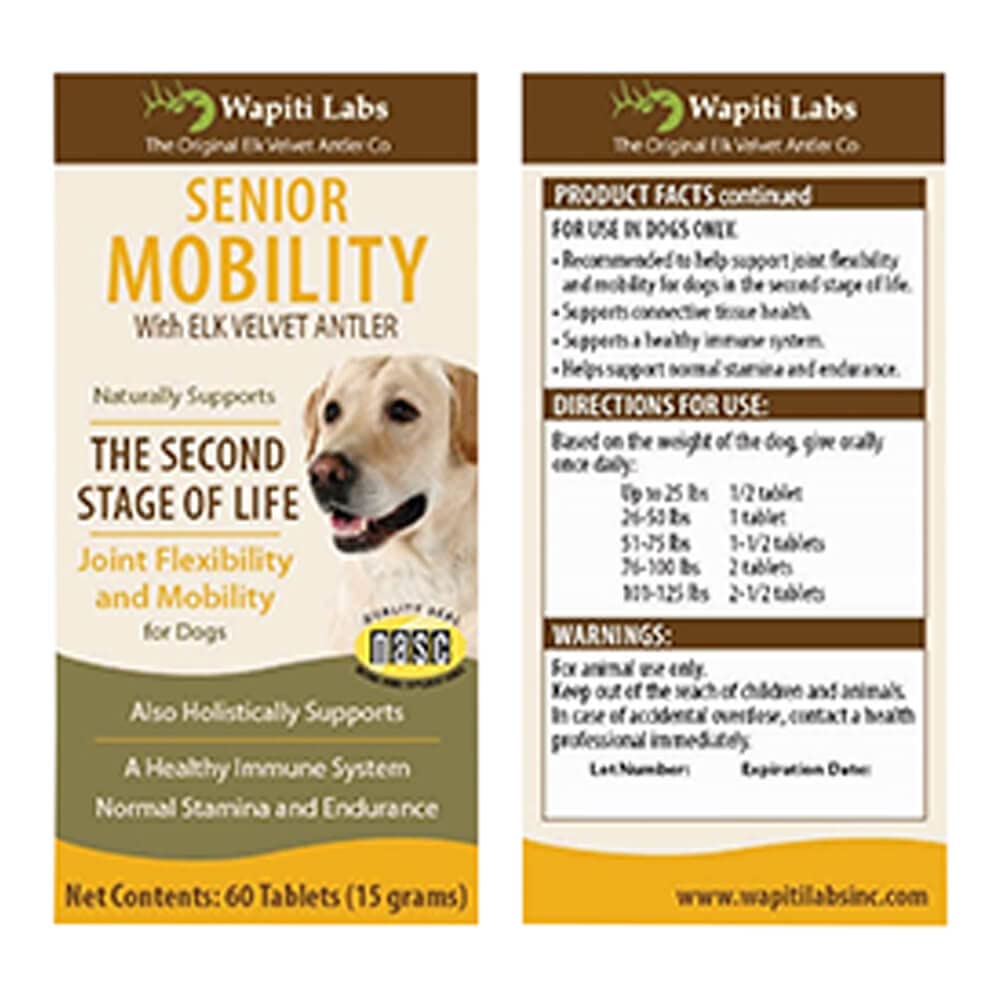 Wapiti Labs 60 Count Senior Dog Mobility with Elk Velvet Antler Tablets