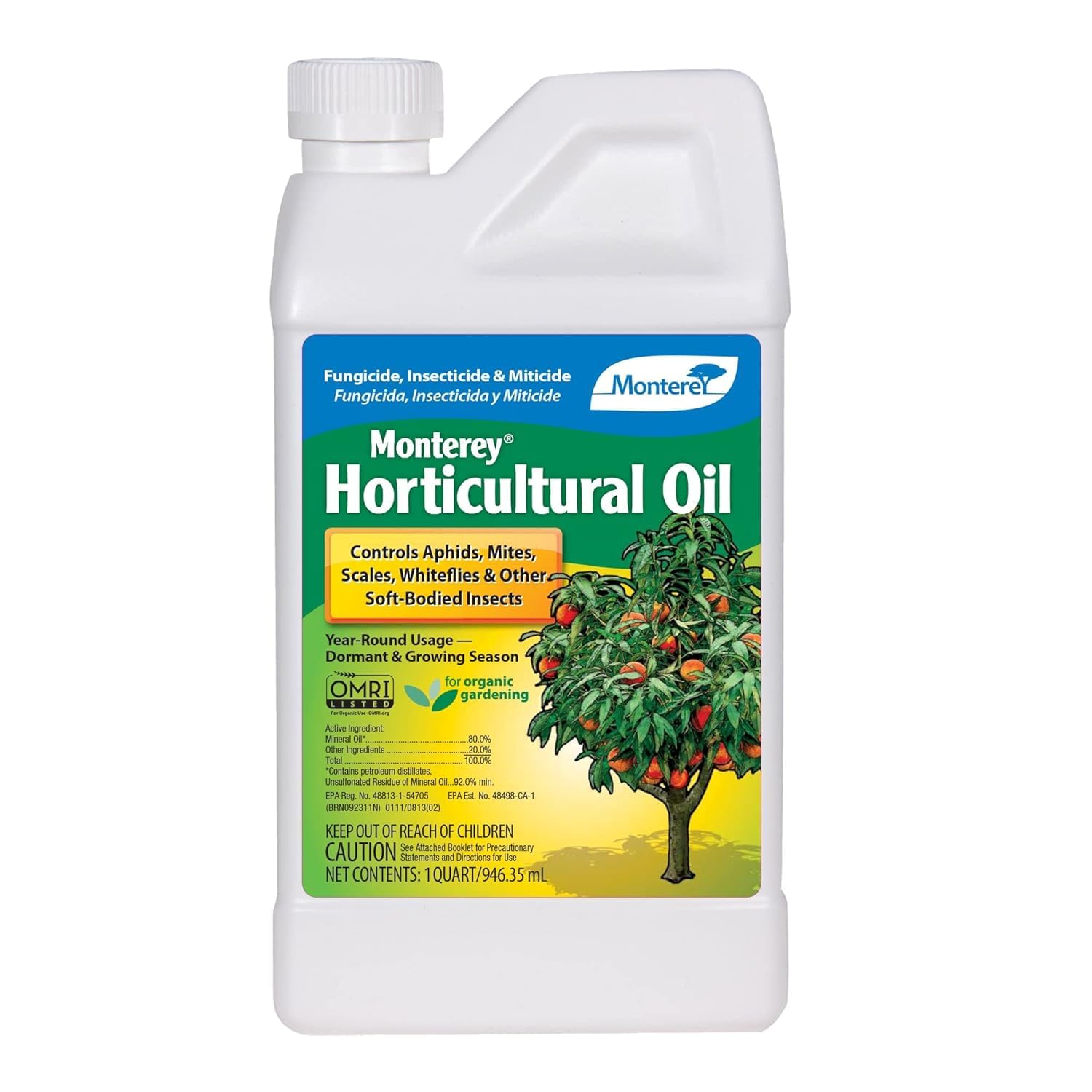 Monterey Horticultural Oil Fungicide, Insecticide, & Miticide Concentrate, 32 Ounces