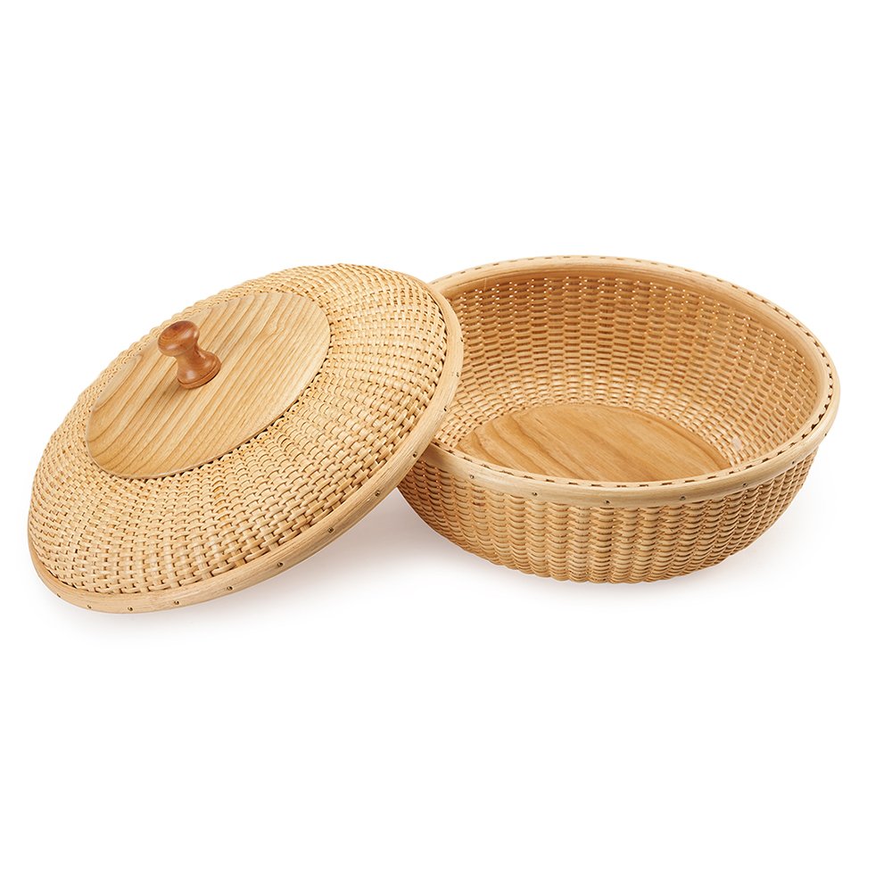 Teng Tian With Lid Nantucket Button Basket Cane-on-cane Handwoven Circular Household Basket Boxes for Shelf Home Organizer Coffee Dried Fuit Snacks Needles Thread and All