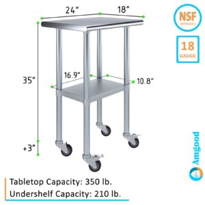 18" X 24" AmGood Stainless Steel Work Table with Wheels | Metal Mobile Table | Food Prep