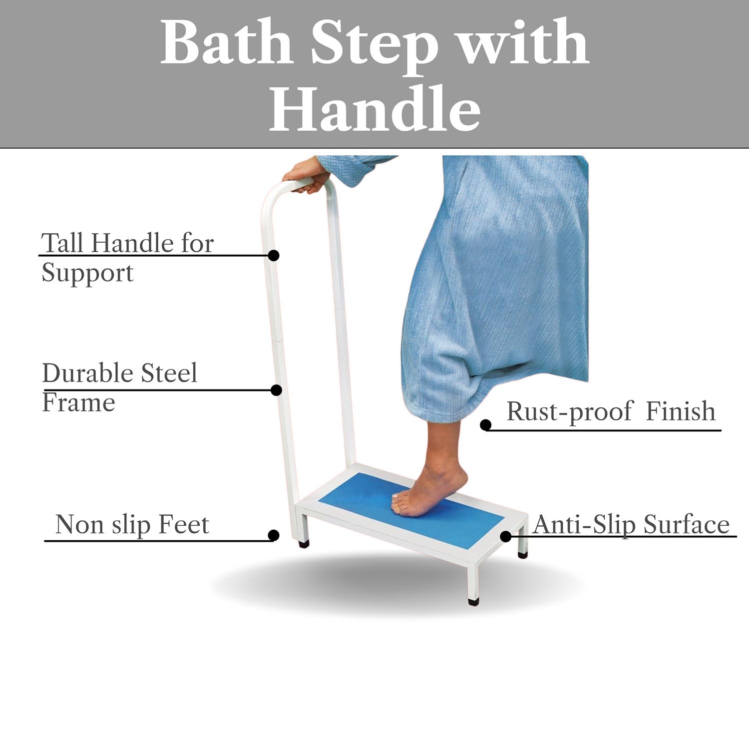 Jobar International Bath Step with Handle, White/Blue