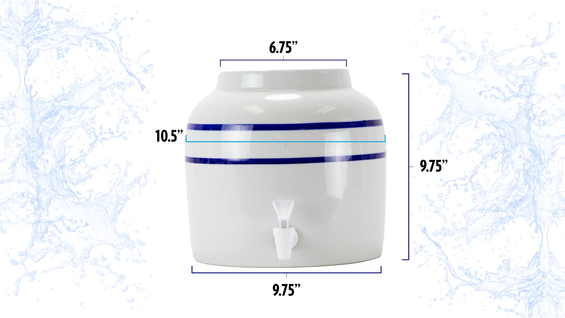 New Wave Enviro Porcelain Water Dispenser, Classic Blue Stripe Design, 2.5 Gallon Capacity, Included BPA Free Spigot, Dispenser for Beverages, Lotions, Shampoos