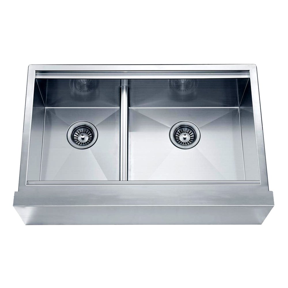 Dawn DAF3321L Undermount Double Bowl with Straight Apron Front Sink, Polished Satin