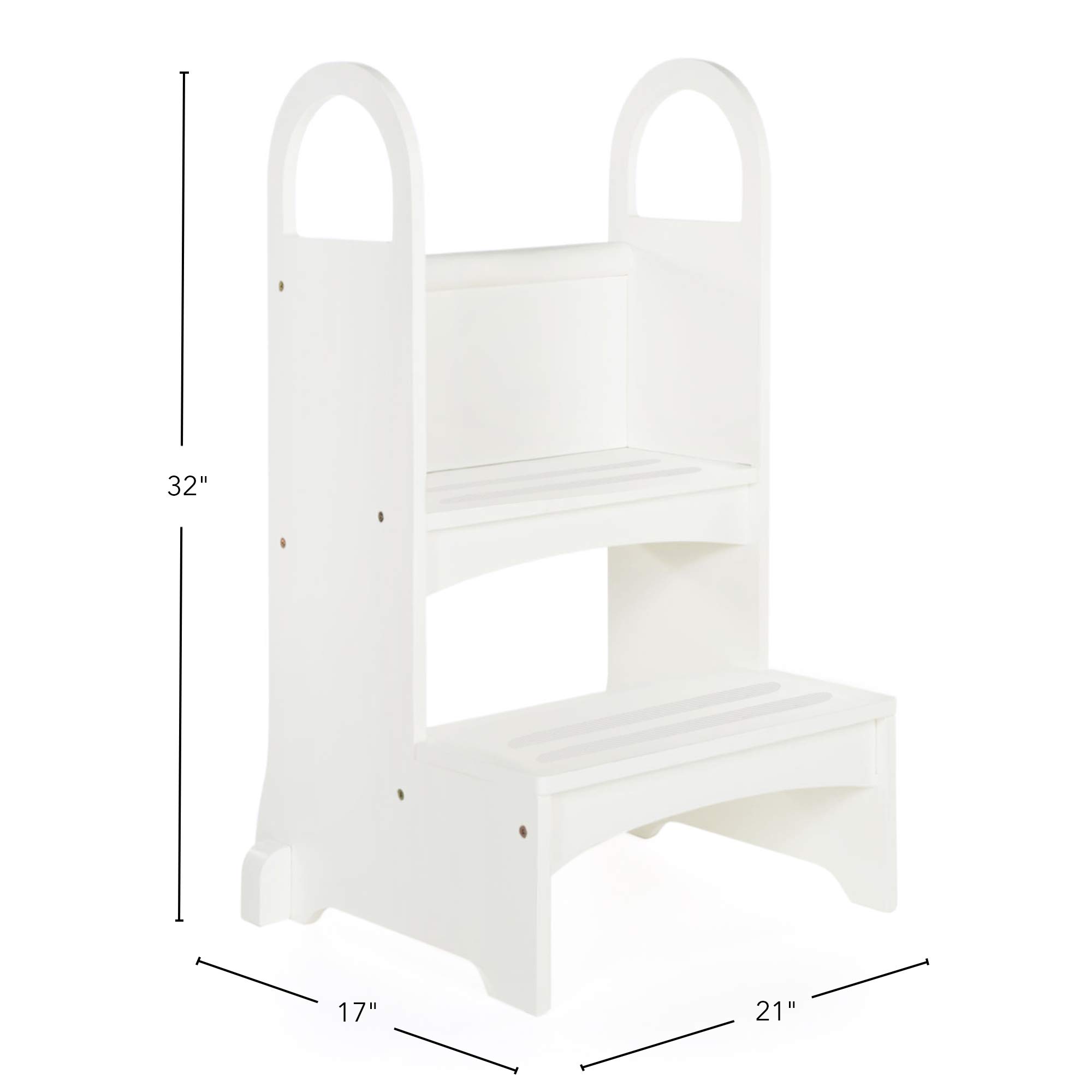 Guidecraft High-Rise Step-Up - White: Two Step Stool with Handles and Safety Non-Slip Treads and Anti-Tip Feet for Kids and Adults- Quality Learning Furniture