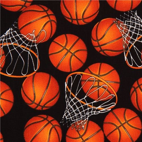 black basketball with hoop Timeless Treasures fabric USA (per 0.5 yard multiples)