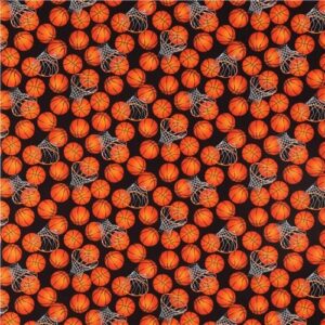 black basketball with hoop Timeless Treasures fabric USA (per 0.5 yard multiples)