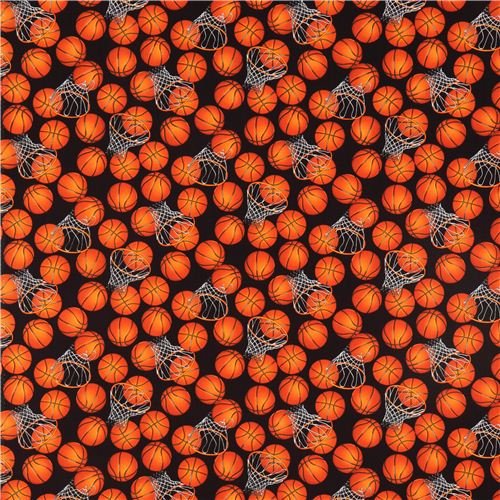 black basketball with hoop Timeless Treasures fabric USA (per 0.5 yard multiples)