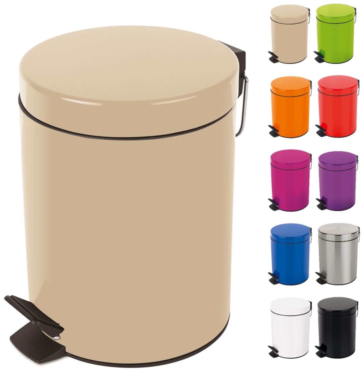 Spirella Cosmetic Bin Sydney Beige Trash Bin Pedal Bin - 3 litres - with Removable Inner bin