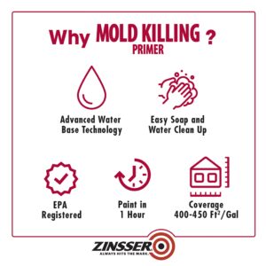 Rust-Oleum Zinsser 276087 Mold Killing Primer, Quart, White