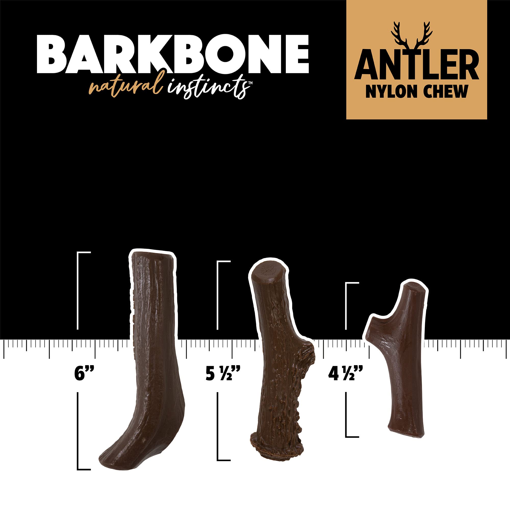 Pet Qwerks Nylon Antler BarkBone - Durable Dog Toys for Moderate & Aggressive Chewers - Peanut Butter Flavor - 4.5"