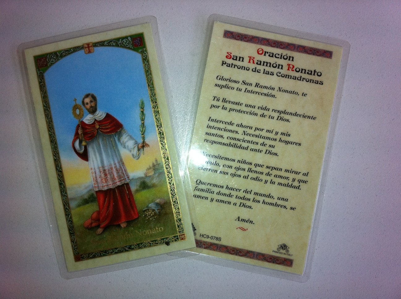 Holy Prayer Cards To Saint Raymond Nonatus (San Ramon Nonato) in Spanish