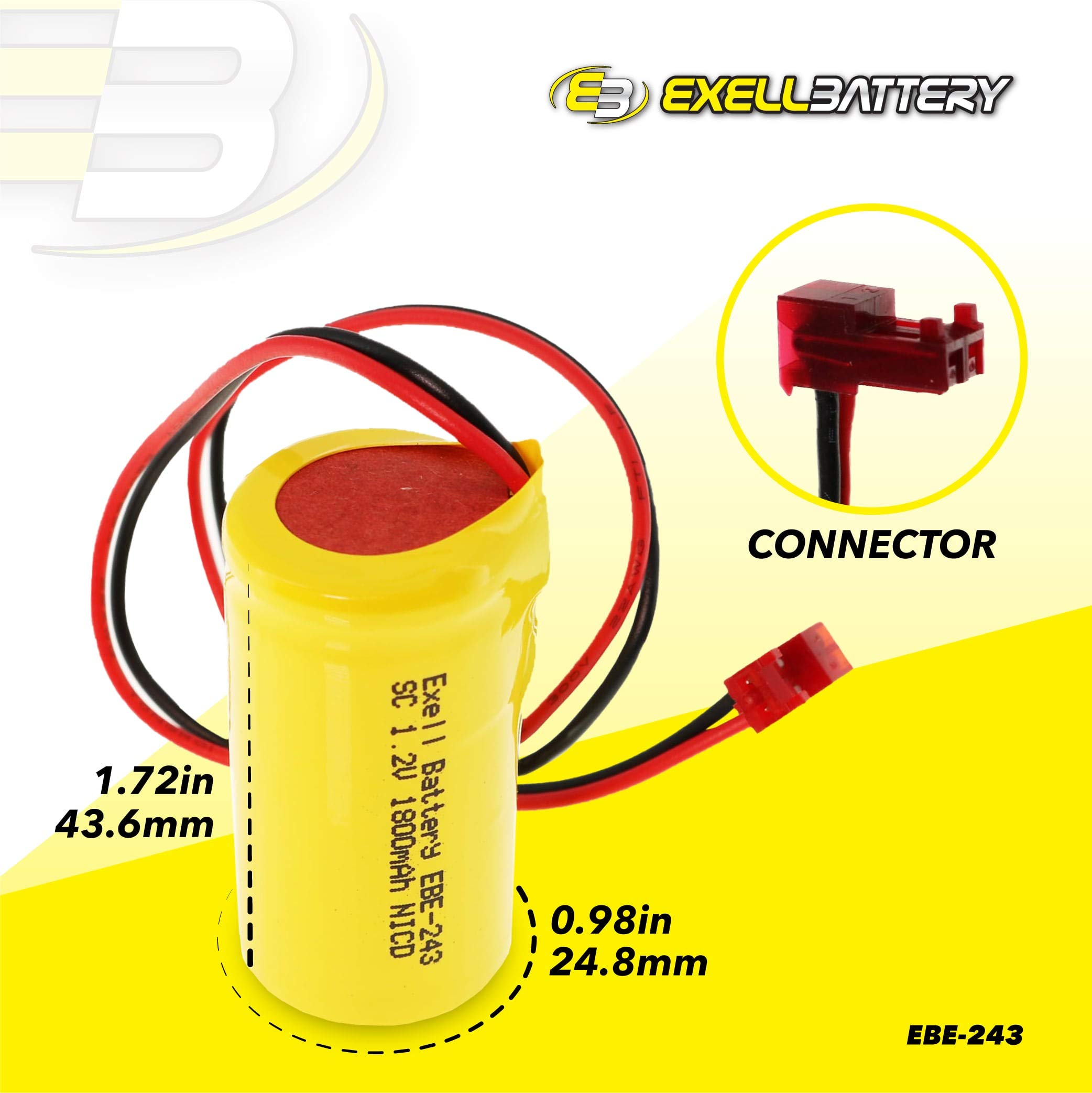 1.2V 1800mAh Emergency Lighting Exit Sign Battery Replaces ANIC1493, Lithonia 1009S00-MZ, Lithonia ELB0320, Lithonia ELB1P201NB