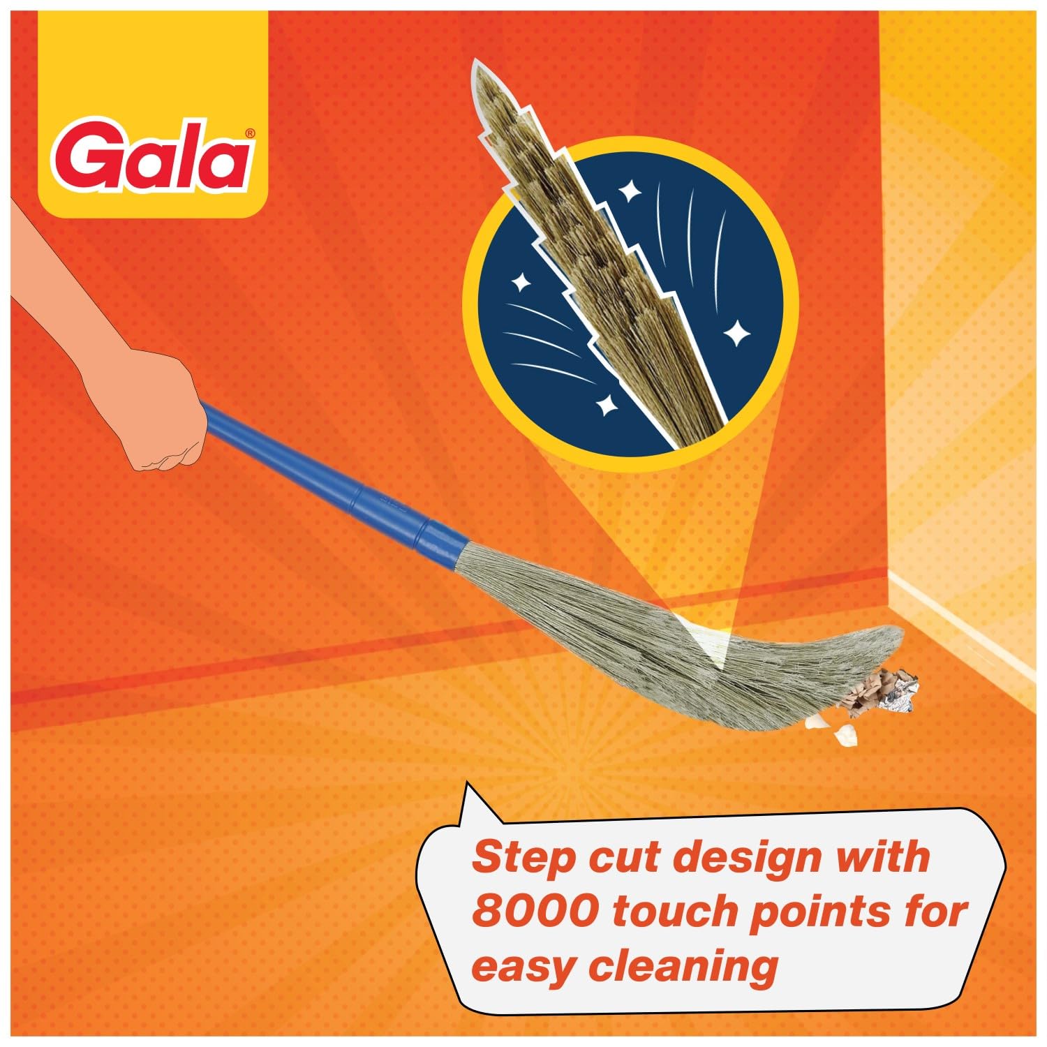 Gala No Dust Broom For Floor Cleaning, broom stick for home floor cleaning, Jhadu for home cleaning, Made of washable Fibers (Pack of 1)