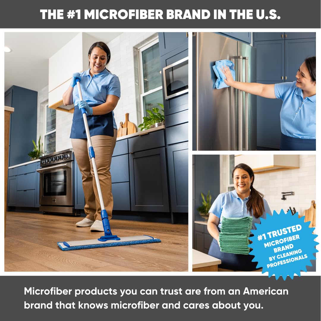 Microfiber Wholesale 24" Microfiber Mop System - Clean & Dust Hardwood, Laminate, & Tile Floors, Reusable Mop Heads, Adjustable Handle, Washable Micro Fiber Wet & Dry Pads, Industrial & Commercial