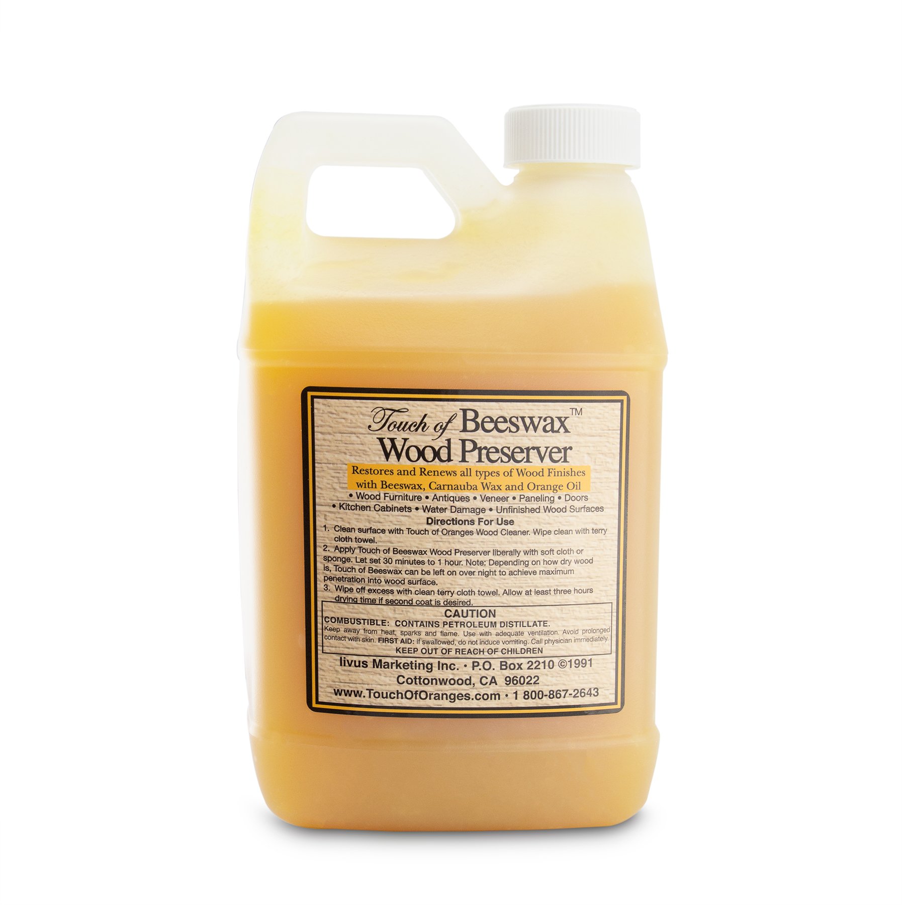 Touch of Beeswax Wood Furniture Polish and Conditioner with Orange Oil. Feeds, Waxes and Preserves Wood Beautifully (64 oz)