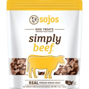 SOJOS Natural Pet Food Simply Beef Freeze-Dried Dog Treats, 4 oz, Yellow