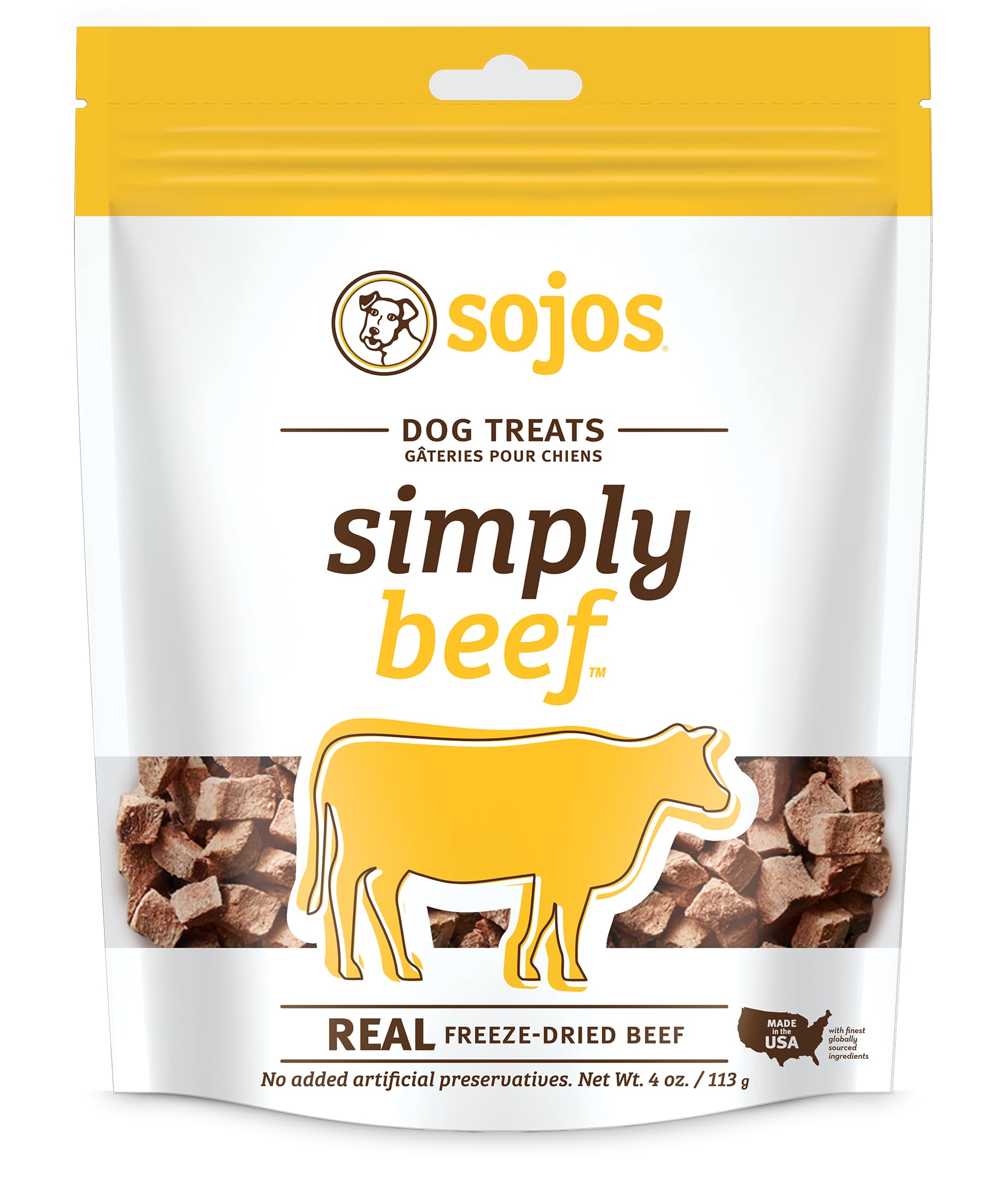 SOJOS Natural Pet Food Simply Beef Freeze-Dried Dog Treats, 4 oz, Yellow