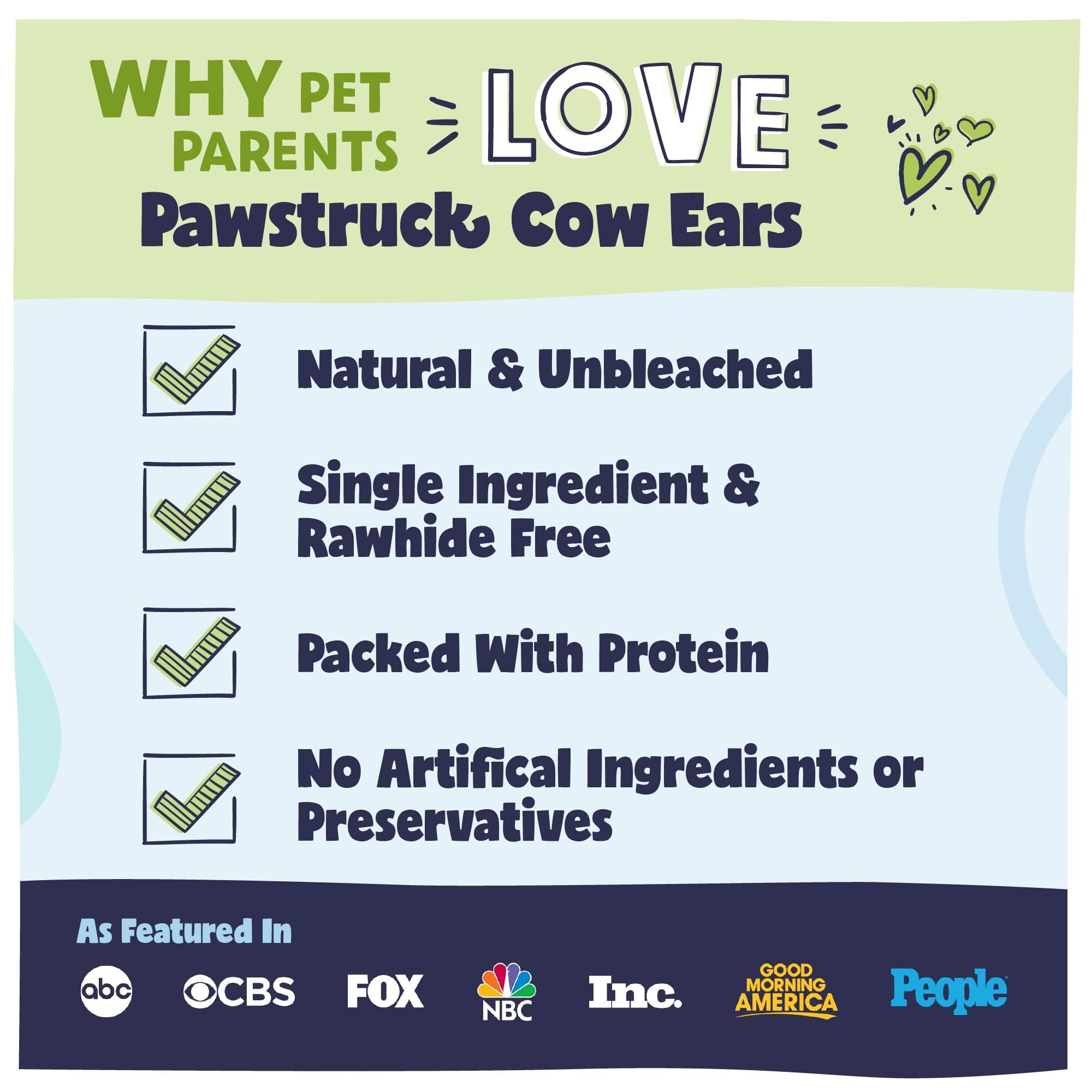 Pawstruck Natural Jumbo Cow Ears for Dogs - Healthy Rawhide Free, Highly Digestible Low Calorie & Long Lasting Dental Chew Treat for Small, Medium, Large Chewers - Pack of 10 - Packaging May Vary