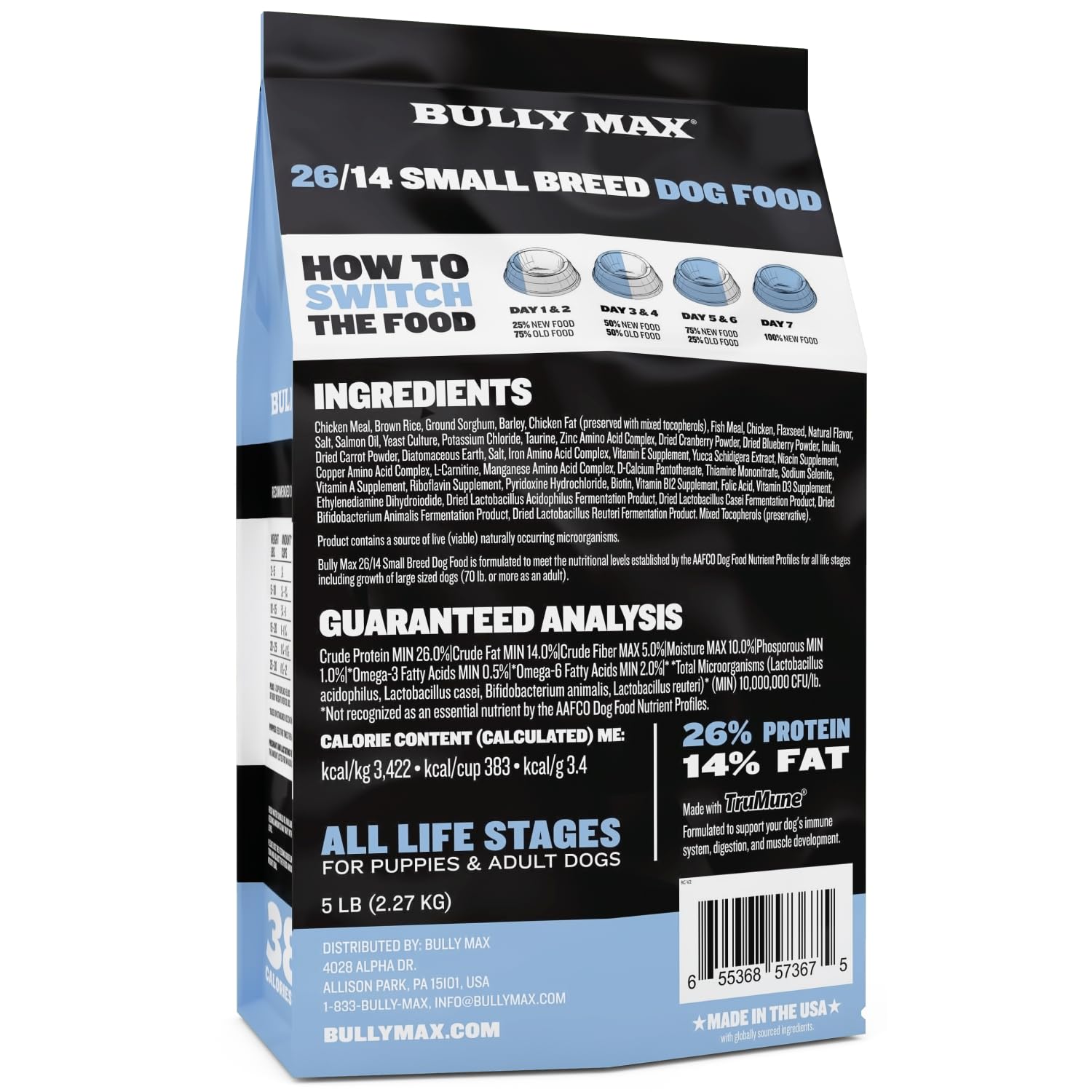 Bully Max 26/14 Small Breed Dry Dog Food for Skin, Coat & Sensitive Stomach - Chicken & Rice, Dry Soft Kibble Bites for Puppies, Adult & Senior Dogs - Natural French Bulldog Puppy Food, 10 lbs