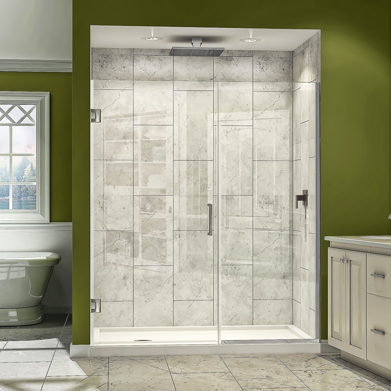 DreamLine Unidoor Plus 45 1/2 - 46 in. W x 72 in. H Frameless Hinged Shower Door in Chrome, SHDR-244557210-01