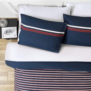 Nautica Duvet Cover Set Cotton Reversible Bedding with Matching Shams, Medium Weight for All Seasons, King, Mineola Red/White/Navy