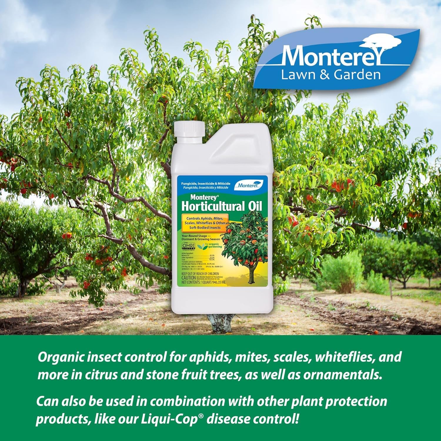 Monterey Horticultural Oil Fungicide, Insecticide, & Miticide Concentrate, 32 Ounces