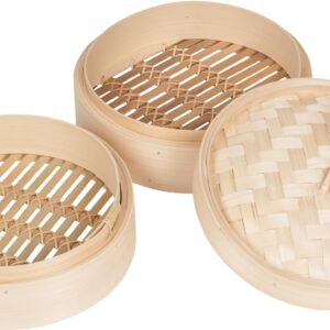 Trademark Innovations Bamboo Steamer - 3 Piece - 10 Inch Diameter