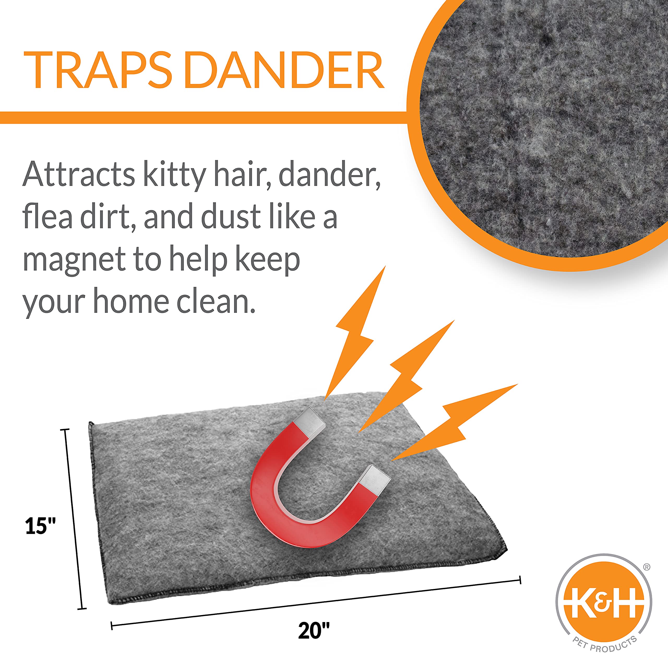 K&H Pet Products Amazin Kitty Pad Heated, Indoor Heated Cat Bed Traps Cat Hair and Dander, Washable Cat Mat, Gray 15 X 20 Inches, Heated 1-Pack